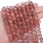 Pink Gold Transparent Ink Glass Beads 50pcs