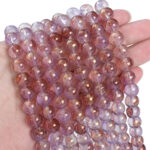 Lavender Gold Transparent Ink Glass Beads 50pcs