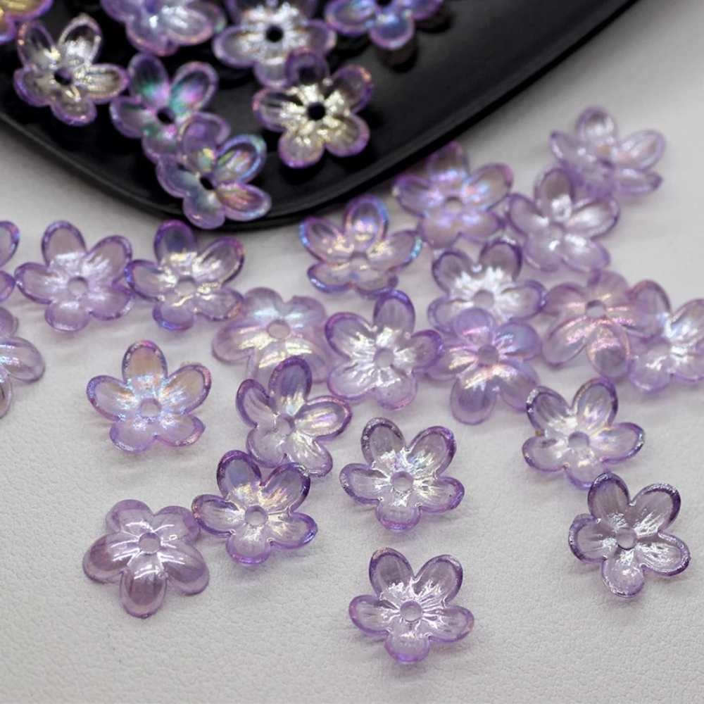 CRA (84) Purple Iridescent Acrylic Flower Beads - Image 1