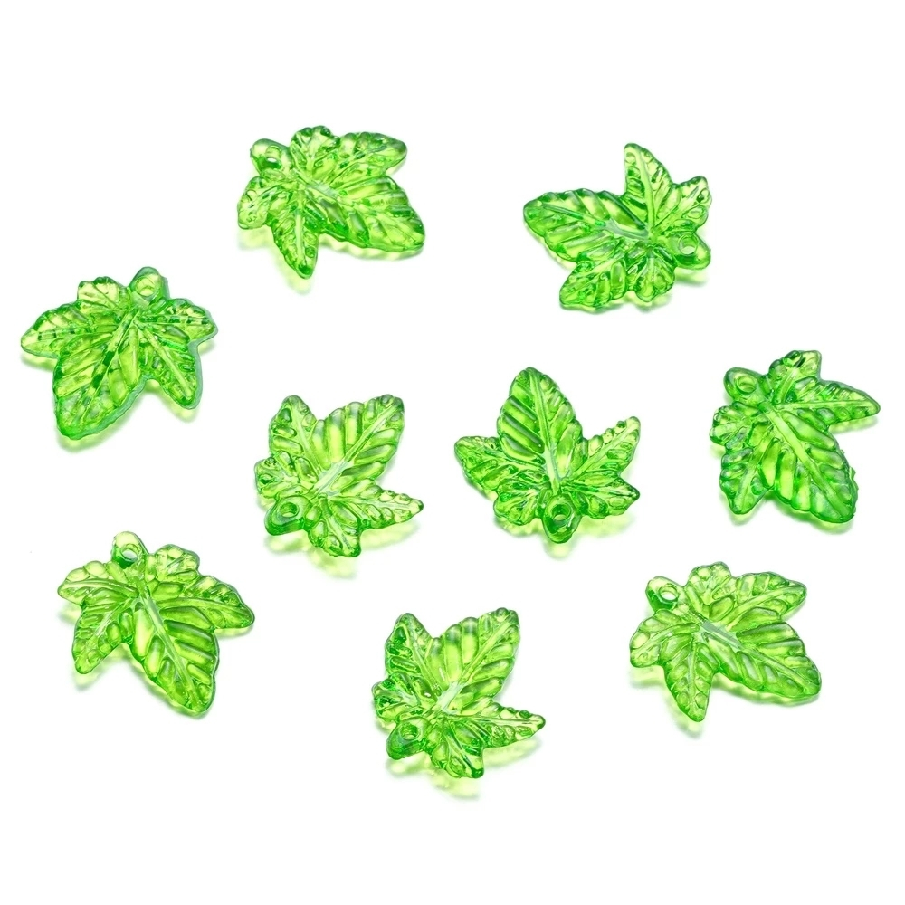 CRA (89) Maple Style Transparent Green Leaf Charms - Image 1
